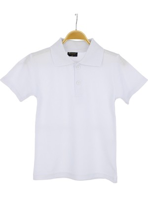Crassi Erkek Çocuk Okul T-Shirt Beyaz Renk Kısa Kol Polo Yaka Tasarımıyla
