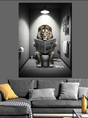 Tuvalette Aslan Dekoratif Kanvas - Mdf Ahşap Tablo