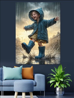 Yağmurlu Çocuk Dekoratif Kanvas - Mdf Ahşap Tablo