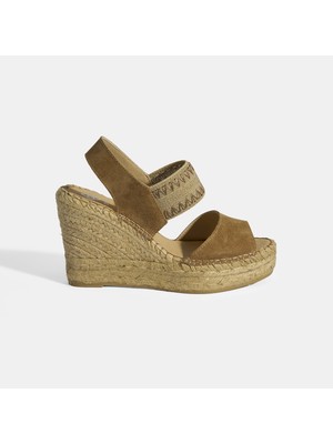 Bej Kadın Lastik Bantlı Slingback Dolgu Topuklu Süet Espadril