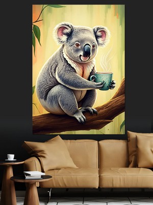 Koala Çay Molası Dekoratif Kanvas - Mdf Ahşap Tablo