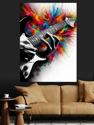 Renkli Gitar Dekoratif Kanvas - Mdf Ahşap Tablo