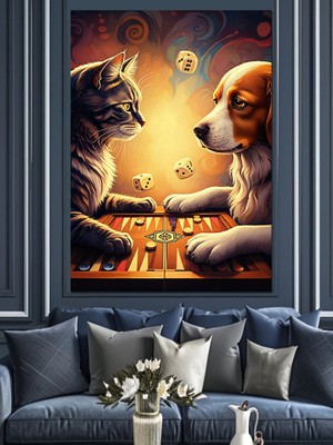 Satranç Oynayan Hayvanlar Dekoratif Kanvas - Mdf Ahşap Tablo