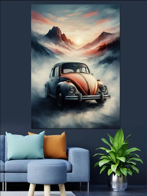 Dağ Manzarasında Vosvos Dekoratif Kanvas - Mdf Ahşap Tablo