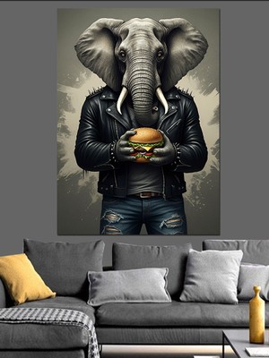 Hamburger Tutan Fil Dekoratif Kanvas - Mdf Ahşap Tablo