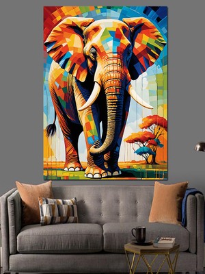 Renkli Fil Karikatürü Dekoratif Kanvas - Mdf Ahşap Tablo