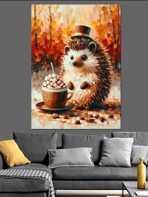 Şapkalı Kirpi Dekoratif Kanvas - Mdf Ahşap Tablo