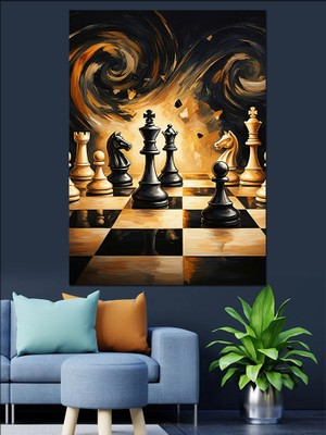 Satranç Tahtası Dekoratif Kanvas - Mdf Ahşap Tablo
