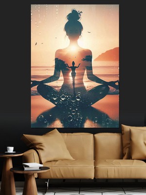 Yoga Yapan Kadın Dekoratif Kanvas - Mdf Ahşap Tablo