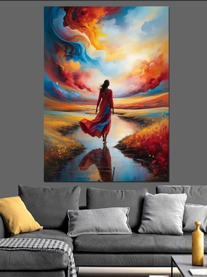 Gün Batımında Kadın Dekoratif Kanvas - Mdf Ahşap Tablo
