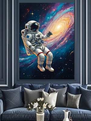 Uzayda Astronot Dekoratif Kanvas - Mdf Ahşap Tablo