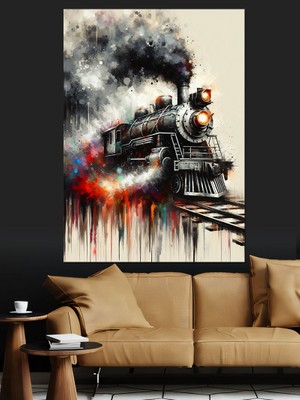 Buharlı Tren Dekoratif Kanvas - Mdf Ahşap Tablo