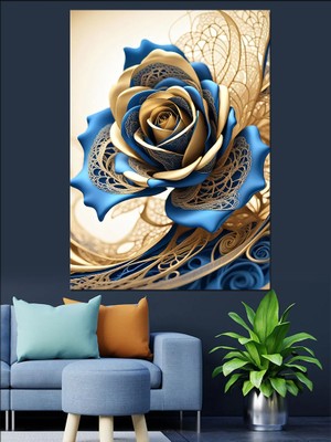 Mavi Gül Dekoratif Kanvas - Mdf Ahşap Tablo