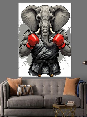 Boksör Fil Dekoratif Kanvas - Mdf Ahşap Tablo