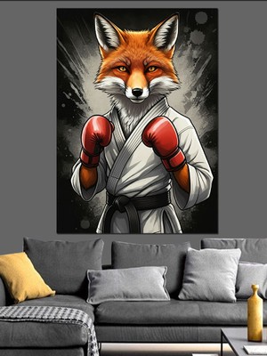 Boksör Tilki Dekoratif Kanvas - Mdf Ahşap Tablo