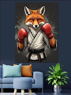 Boksör Tilki Dekoratif Kanvas - Mdf Ahşap Tablo