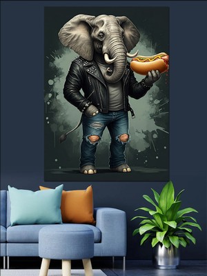 Hotdog Tutan Fil Dekoratif Kanvas - Mdf Ahşap Tablo