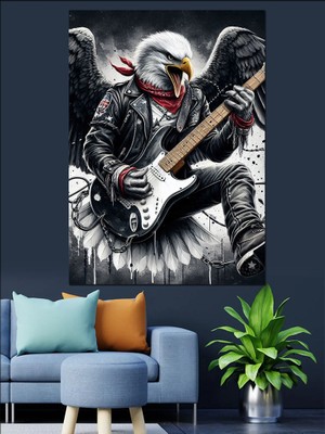 Rocker Kartal Dekoratif Kanvas - Mdf Ahşap Tablo