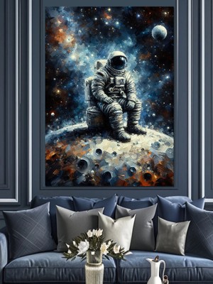 Uzayda Astronot Dekoratif Kanvas - Mdf Ahşap Tablo