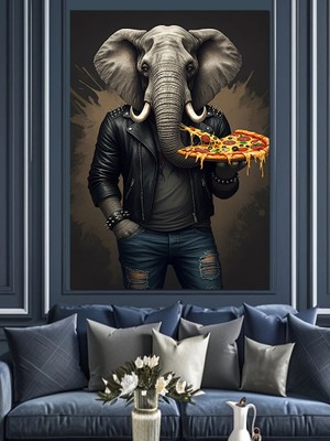 Pizza Tutan Fil Dekoratif Kanvas - Mdf Ahşap Tablo