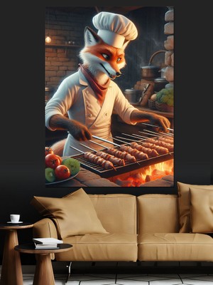 Aşçı Tilki Dekoratif Kanvas - Mdf Ahşap Tablo