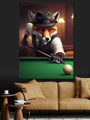 Bilardo Tilkisi Dekoratif Kanvas - Mdf Ahşap Tablo
