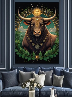 Boğa Burcu Dekoratif Kanvas - Mdf Ahşap Tablo