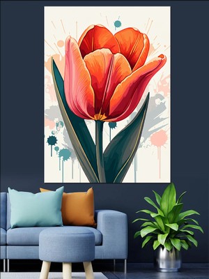 Nar Çiçeği Lalesi Dekoratif Kanvas - Mdf Ahşap Tablo
