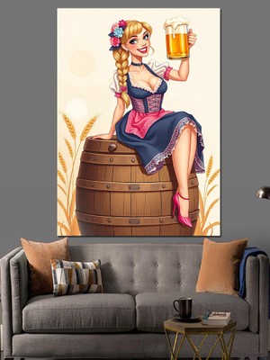 Fıçıda Alman Kız Dekoratif Kanvas - Mdf Ahşap Tablo