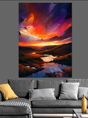Renkli Gün Batımı Dekoratif Kanvas - Mdf Ahşap Tablo