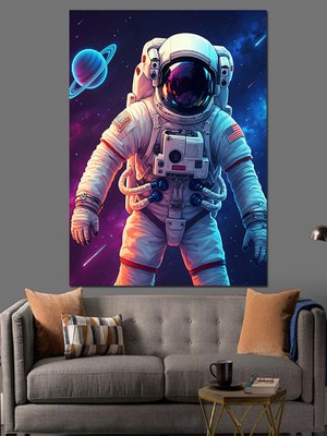 Uzayda Gezen Astronot Dekoratif Kanvas - Mdf Ahşap Tablo
