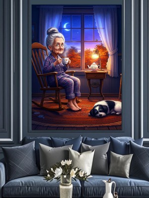 Yaşlı Kadın ve Köpeği Dekoratif Kanvas - Mdf Ahşap Tablo