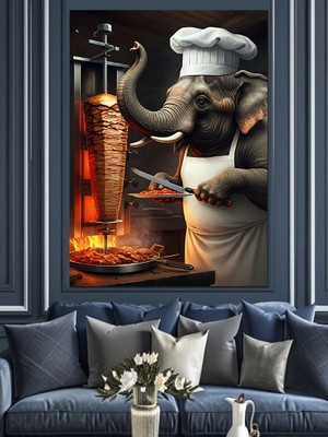 Dönerci Fil Dekoratif Kanvas - Mdf Ahşap Tablo