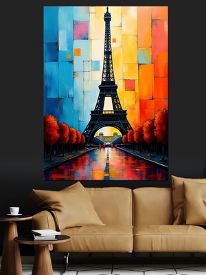 Eyfel Kulesi Renkler Içinde Dekoratif Kanvas - Mdf Ahşap Tablo