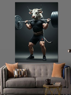 Kaslı Boğa Gücü Dekoratif Kanvas - Mdf Ahşap Tablo