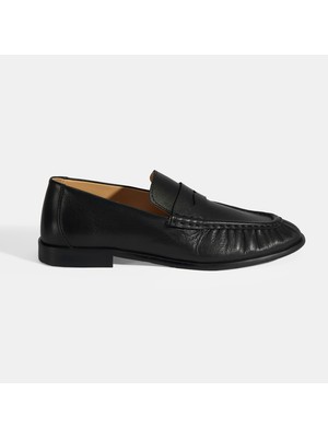 Kadın Siyah Slip-On Deri Loafer