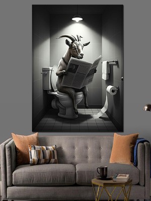 Tuvalette Keçi Dekoratif Kanvas - Mdf Ahşap Tablo
