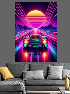 Neon Gece Yarışı Dekoratif Kanvas - Mdf Ahşap Tablo