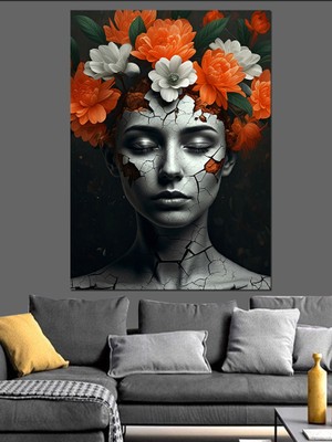 Çiçekli Sanatsal Yüz Dekoratif Kanvas - Mdf Ahşap Tablo