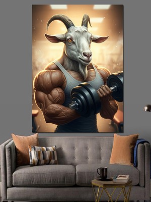 Vücut Geliştiren Dağ Keçisi Dekoratif Kanvas - Mdf Ahşap Tablo