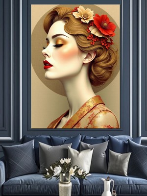 Retro Stil Kadın Dekoratif Kanvas - Mdf Ahşap Tablo