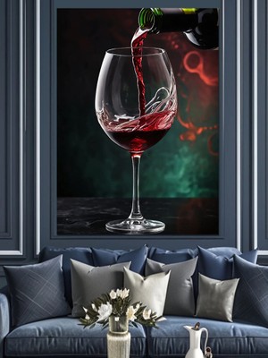 Kadehten Kırmızı Şarap Dekoratif Kanvas - Mdf Ahşap Tablo