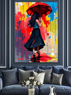 Şemsiyeli Dans Eden Kadın Dekoratif Kanvas - Mdf Ahşap Tablo