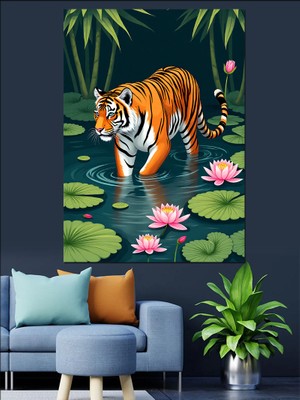 Kaplan ve Nilüfer Dekoratif Kanvas - Mdf Ahşap Tablo