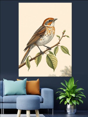 Dallar Arasında Minik Kuş Görseli Dekoratif Kanvas - Mdf Ahşap Tablo