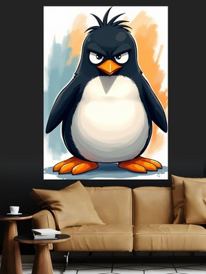 Sevimli Penguen Yürüyüşü Dekoratif Kanvas - Mdf Ahşap Tablo