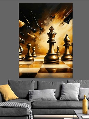 Satranç Hamlesi Dekoratif Kanvas - Mdf Ahşap Tablo