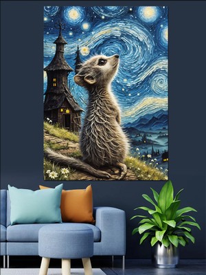 Yıldızlı Gece ve Misk Dekoratif Kanvas - Mdf Ahşap Tablo