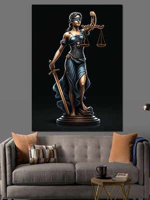 Adalet Heykeli Dekoratif Kanvas - Mdf Ahşap Tablo