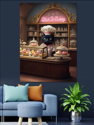 Pastacı Kedi Dekoratif Kanvas - Mdf Ahşap Tablo